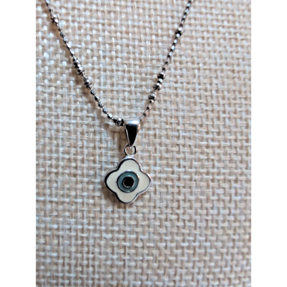 925 Evil Eye Tiny Dark Blue Dot Pendant Necklace 16 Inches darker silver finish - Picture 2 of 4